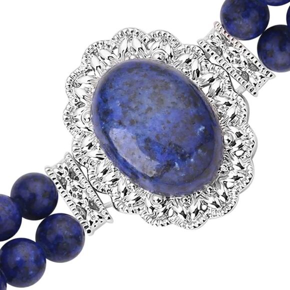 NIB Lapis Lazuli Stone Double Strand Bracelet, Silver - Picture 8 of 8